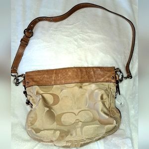 COACH GENUINE LEATHER AND SATIN JACQUARD BUCKET BAG